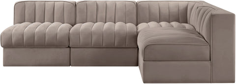 Talia Taupe Velvet Performance Fabric Upholstered Sectional, 4-Piece