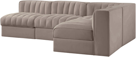Talia Taupe Velvet Performance Fabric Upholstered Sectional, 4-Piece