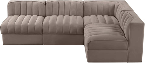 Talia Taupe Velvet Performance Fabric Upholstered Sectional, 4-Piece