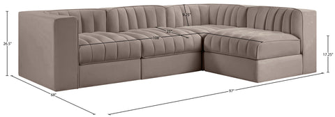 Talia Taupe Velvet Performance Fabric Upholstered Sectional, 4-Piece (Style 2)