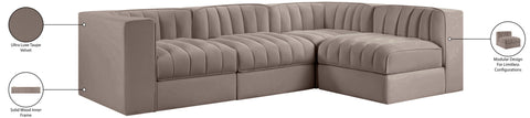 Talia Taupe Velvet Performance Fabric Upholstered Sectional, 4-Piece (Style 2)