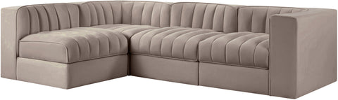 Talia Taupe Velvet Performance Fabric Upholstered Sectional, 4-Piece (Style 2)