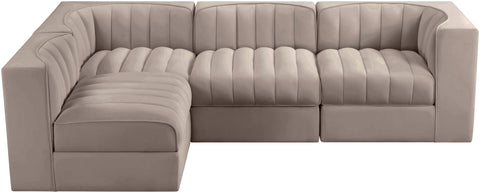 Talia Taupe Velvet Performance Fabric Upholstered Sectional, 4-Piece (Style 2)