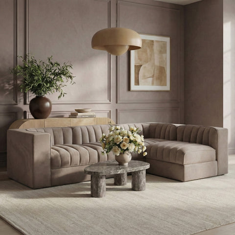 Talia Taupe Velvet Performance Fabric Upholstered Sectional, 4-Piece (Style 2)