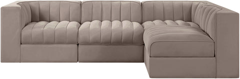 Talia Taupe Velvet Performance Fabric Upholstered Sectional, 4-Piece (Style 2)