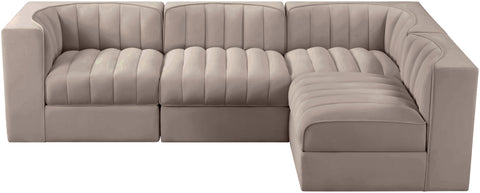 Talia Taupe Velvet Performance Fabric Upholstered Sectional, 4-Piece (Style 2)
