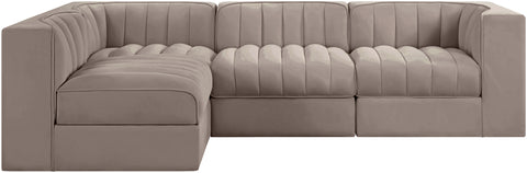 Talia Taupe Velvet Performance Fabric Upholstered Sectional, 4-Piece (Style 2)