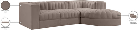 Talia Taupe Velvet Performance Fabric Upholstered Sectional, 4-Piece (Style 3)