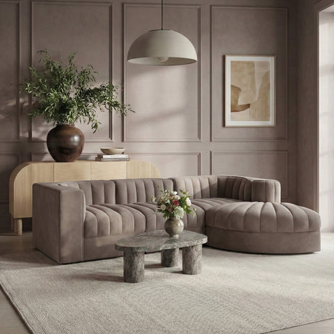 Talia Taupe Velvet Performance Fabric Upholstered Sectional, 4-Piece (Style 3)