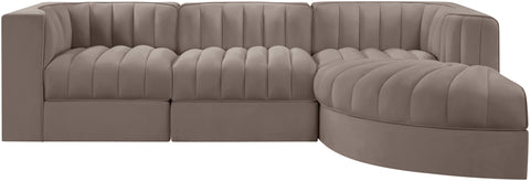 Talia Taupe Velvet Performance Fabric Upholstered Sectional, 4-Piece (Style 3)