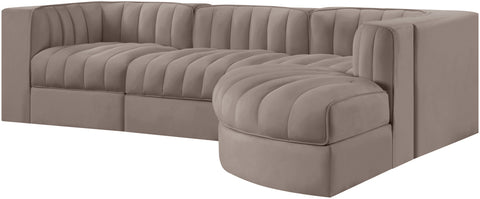 Talia Taupe Velvet Performance Fabric Upholstered Sectional, 4-Piece (Style 3)