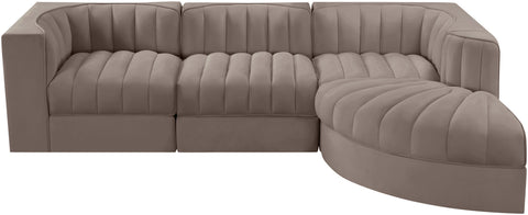 Talia Taupe Velvet Performance Fabric Upholstered Sectional, 4-Piece (Style 3)