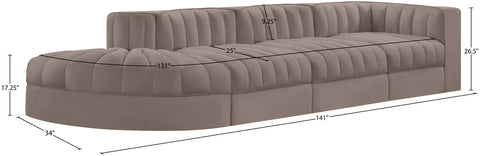 Talia Taupe Velvet Performance Fabric Upholstered Sectional, 4-Piece (Style 4)