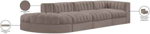 Talia Taupe Velvet Performance Fabric Upholstered Sectional, 4-Piece (Style 4)