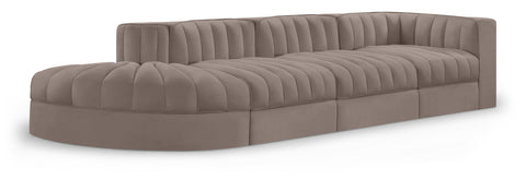 Talia Taupe Velvet Performance Fabric Upholstered Sectional, 4-Piece (Style 4)