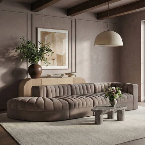 Talia Taupe Velvet Performance Fabric Upholstered Sectional, 4-Piece (Style 4)