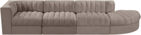 Talia Taupe Velvet Performance Fabric Upholstered Sectional, 4-Piece (Style 4)