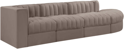 Talia Taupe Velvet Performance Fabric Upholstered Sectional, 4-Piece (Style 4)