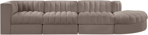 Talia Taupe Velvet Performance Fabric Upholstered Sectional, 4-Piece (Style 4)