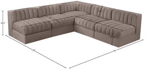 Talia Taupe Velvet Performance Fabric Upholstered Sectional, 5-Piece