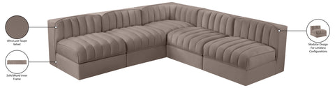 Talia Taupe Velvet Performance Fabric Upholstered Sectional, 5-Piece