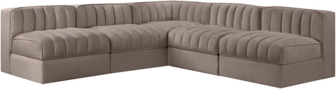 Talia Taupe Velvet Performance Fabric Upholstered Sectional, 5-Piece