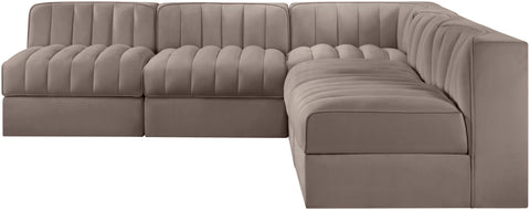 Talia Taupe Velvet Performance Fabric Upholstered Sectional, 5-Piece