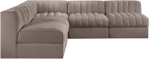 Talia Taupe Velvet Performance Fabric Upholstered Sectional, 5-Piece