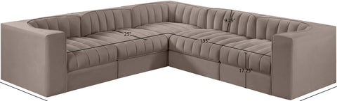 Talia Taupe Velvet Performance Fabric Upholstered Sectional, 5-Piece (Style 2)