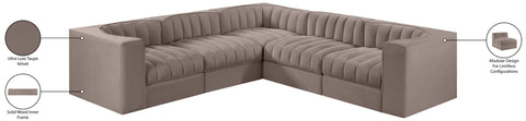 Talia Taupe Velvet Performance Fabric Upholstered Sectional, 5-Piece (Style 2)