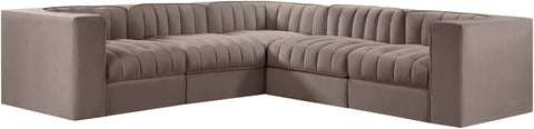 Talia Taupe Velvet Performance Fabric Upholstered Sectional, 5-Piece (Style 2)