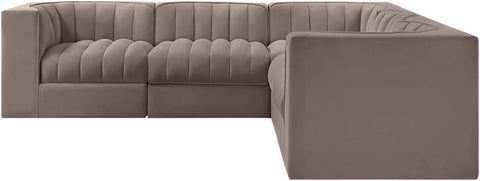 Talia Taupe Velvet Performance Fabric Upholstered Sectional, 5-Piece (Style 2)