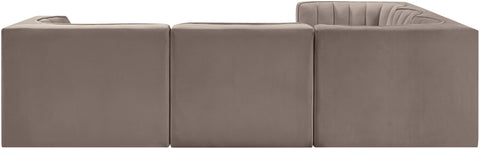Talia Taupe Velvet Performance Fabric Upholstered Sectional, 5-Piece (Style 2)