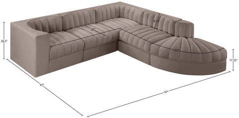 Talia Taupe Velvet Performance Fabric Upholstered Sectional, 5-Piece (Style 3)