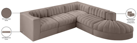 Talia Taupe Velvet Performance Fabric Upholstered Sectional, 5-Piece (Style 3)