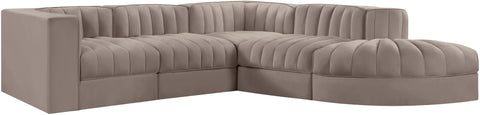 Talia Taupe Velvet Performance Fabric Upholstered Sectional, 5-Piece (Style 3)