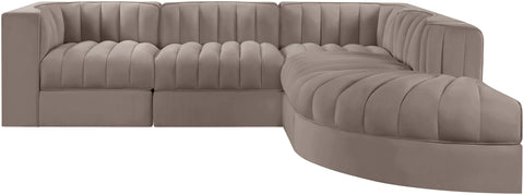 Talia Taupe Velvet Performance Fabric Upholstered Sectional, 5-Piece (Style 3)