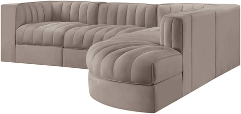 Talia Taupe Velvet Performance Fabric Upholstered Sectional, 5-Piece (Style 3)