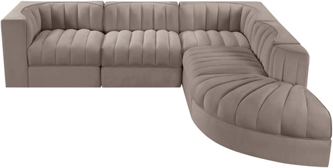 Talia Taupe Velvet Performance Fabric Upholstered Sectional, 5-Piece (Style 3)