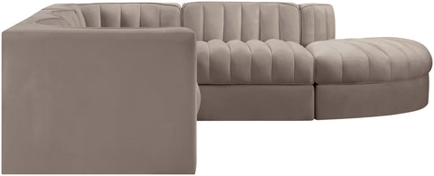Talia Taupe Velvet Performance Fabric Upholstered Sectional, 5-Piece (Style 3)