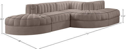 Talia Taupe Velvet Performance Fabric Upholstered Sectional, 5-Piece (Style 4)