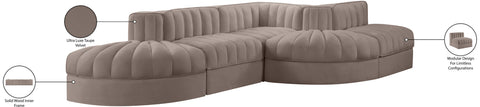 Talia Taupe Velvet Performance Fabric Upholstered Sectional, 5-Piece (Style 4)