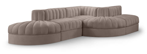 Talia Taupe Velvet Performance Fabric Upholstered Sectional, 5-Piece (Style 4)