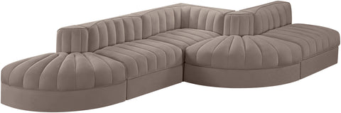 Talia Taupe Velvet Performance Fabric Upholstered Sectional, 5-Piece (Style 4)