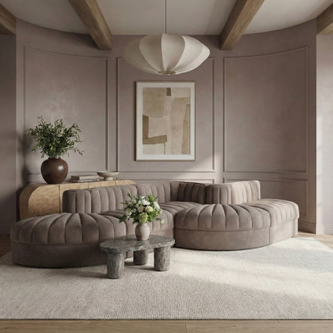 Talia Taupe Velvet Performance Fabric Upholstered Sectional, 5-Piece (Style 4)