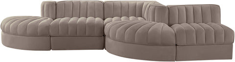 Talia Taupe Velvet Performance Fabric Upholstered Sectional, 5-Piece (Style 4)