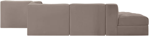 Talia Taupe Velvet Performance Fabric Upholstered Sectional, 5-Piece (Style 4)