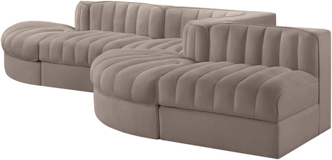 Talia Taupe Velvet Performance Fabric Upholstered Sectional, 5-Piece (Style 4)