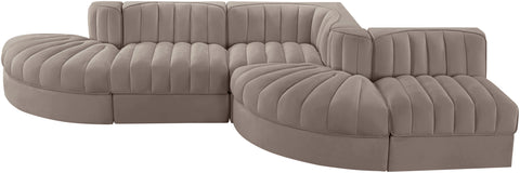 Talia Taupe Velvet Performance Fabric Upholstered Sectional, 5-Piece (Style 4)