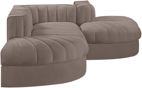 Talia Taupe Velvet Performance Fabric Upholstered Sectional, 5-Piece (Style 4)